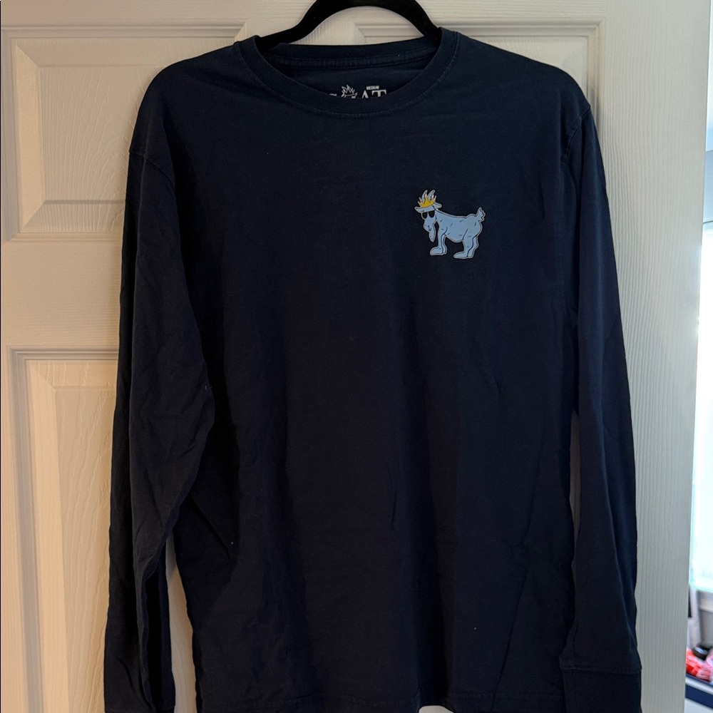 Navy Long-Sleeve Tee with Crowned Goat Graphic